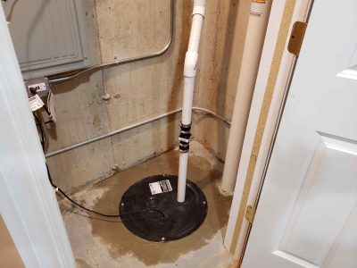 New Sump Pump and Basin installed for the Correct Operation of the Radon System.
